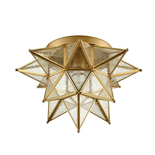 daycent modern moroccan seeded glass brass moravian star flush mount ceiling light 15 inches 1-light
