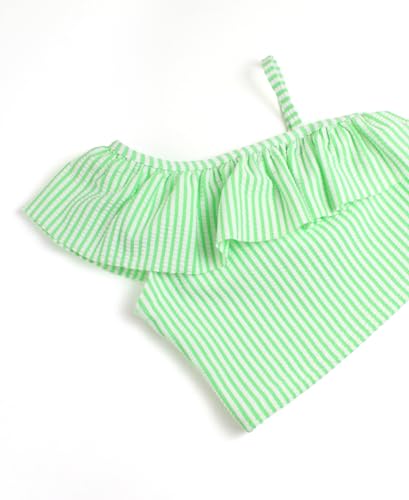 RuffleButts Spring Green Seersucker Seersucker One Shoulder Ruffle Tankini - 12-18m - Thumbnail 6