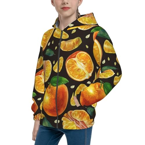 Tangerine Kids Pullover Hoodies Boys Zip Up Sweatshirts Girls Athletic Clothes with Pocket
