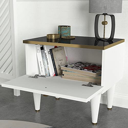 WELL HOME MOBILIARIO & DECORACIÓN Mesilla,100% Płyta wiórowa powlekana melaminą, Kolor Biały Złoto Czarny