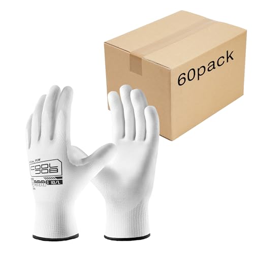 Image of COOLJOB 60 Pairs Safety Work Gloves Pack Bulk with Grip PU Coating
