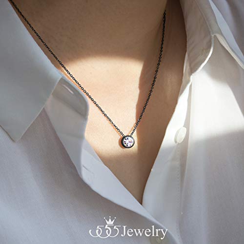 555Jewelry Stainless Steel Round CZ Solitaire Sparkly Bezel Pendant Necklace2