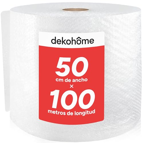 Dekohome Rollo Plastico Burbujas Embalaje, 50cm Ancho y 100m longitud. Papel burbuja perfecto para Objetos Frágiles, Mudanzas, Embalajes y Envíos