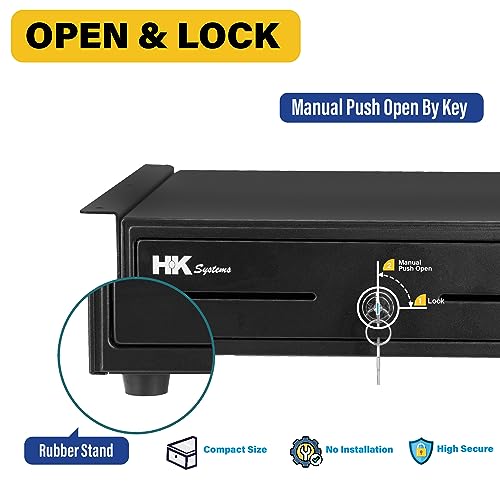 HK SYSTEMS Gaveta de dinheiro aberta SAFE33.0 cm, preta, resistente, 4B5C, com suporte de metal para