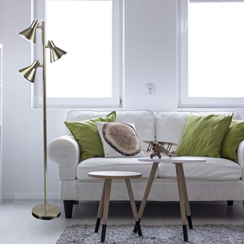 Tree Floor Lamp With 3 Adjustable Reading Room Lights - Pole Lamp Living Room Light Tree Style Standing Lamp With Adjustable Lights - Dorm Room Lamp - Standing Light - Pole Light - Head Lamp (Nickel) #TOP5