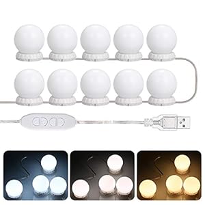 Lixada Spiegelverlichtingsset met 10 instelbare gloeilampen, 10 helderheids- en 3 verlichtingsmodi, USB-spiegellamp voor…