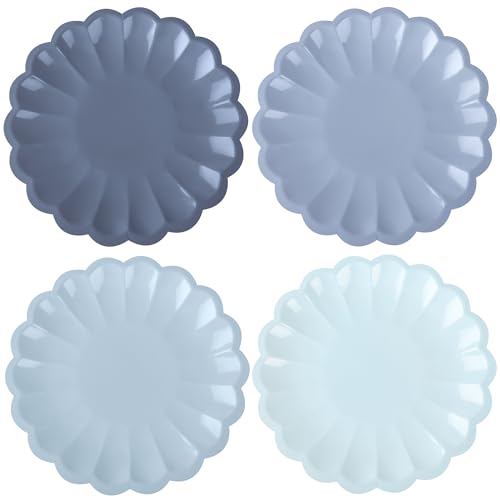 AimFun 24 Pcs Dusty Blue Paper Plates 7.5 Inch Scalloped Disposable Plates Gradient Blue Dessert Plates for Birthday Wedding Baby Shower Bridal Bachelorette Party Supplies Table Decor