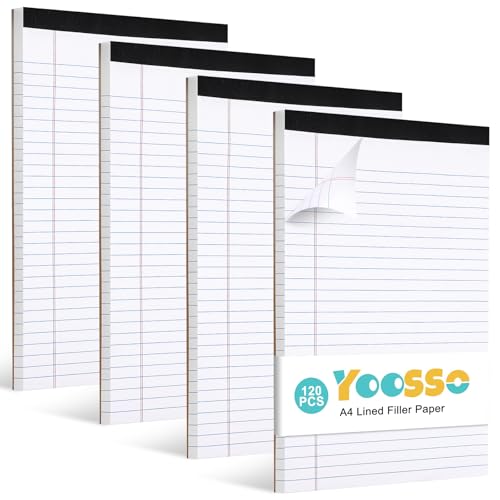 Yoosso Lined Paper A4 Pad 4 Pack 30 Sheets Each College Ruled