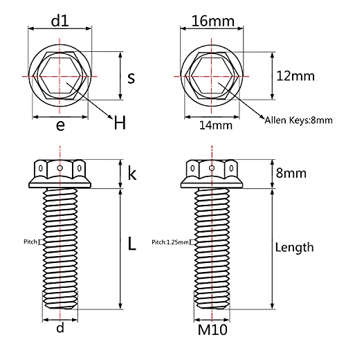 Tornillos M10 paso 1.25 de titanio hexagonal en paso métrico de 25 mm pack de 4 2
