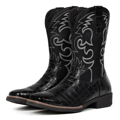 Image of IUV Cowboy Boots For Men Western Caiman Tail Print Wide Fashionable Boots