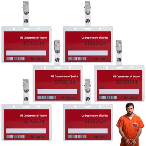 6 Set Prison Name Badge, Prisoner Costume Name Tag with ID Badge Clip