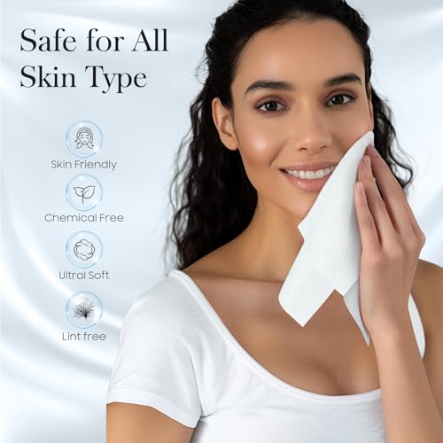 Fygrip 100 Count (2 Box) XL Disposable Face Towels 10” x 12”, 100% Viscose Fibre, Soft & Skin Friendly Face Towelettes Disposable, Facial Tissue Face Wipes for Women Cleansing