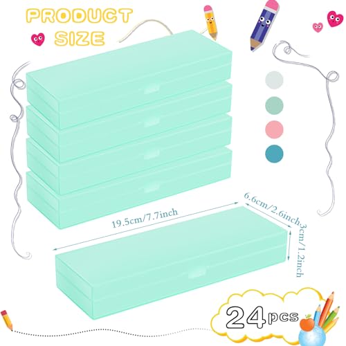 Image of Fainne 24 Plastic Pencil Case Bulk Hard Pencil Boxes with Snap Lid Crayon Maker Pen Organizer Stackable Craft Storage Boxes for School Supplies(Single Layer,Multicolor,7.68 x 2.6 x 1.18 Inch)