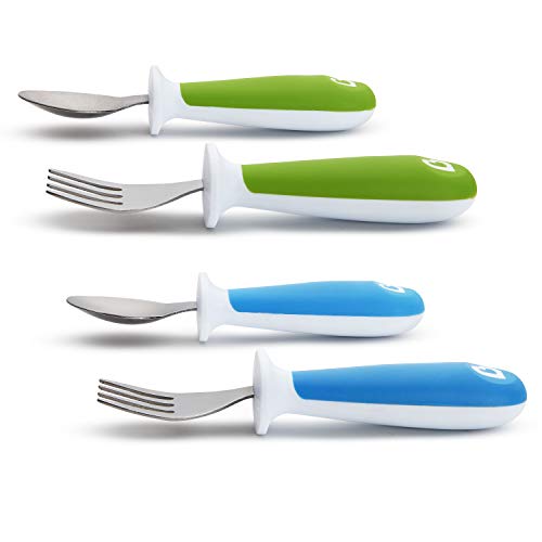 Munchkin® Raise™ Toddler Fork And Spoon Utensil Set, 4 Pack, Blue/Green #TOP3