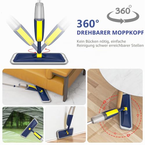 HOMTOYOU Bodenwischer mit Sprühfunktion zur Bodenreinigung - Wischmopp Sprühwischer für Laminat...