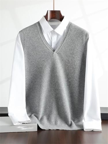 Men’s Wool Sweater Vest V-Neck Pullover Striped Sleeveless Basic Thick Knitwear Casual Waistcoat3