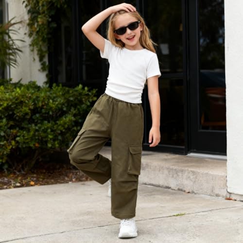 Image of Azmxynol Tween Girls Clothes 2 Piece Outfit T-Shirt Top + Cargo Pants, Teen Girl Trendy Clothing Set, Sizes 7-15 Years