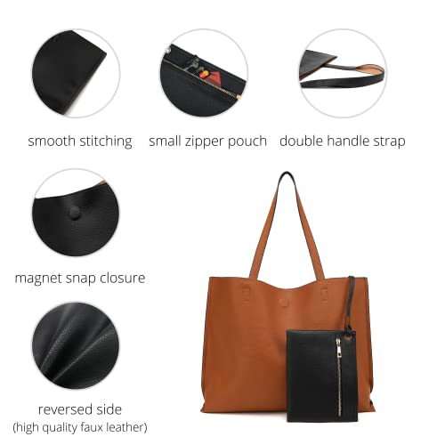 Scarleton Leather Tote Bag for Women, Purses and Handbags, Reversible, H18422501, Camel/Black