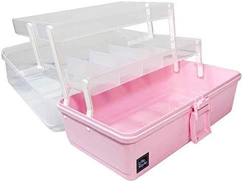 WEWLINE Sewing Box 13-Inch Art Supply Bin 3-Layers Craft Storage Organizer with Handle Pink Tool Box Storage for Arts, Crafts & Sewing Supplies