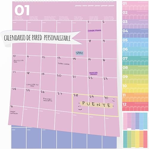 PACKLIST® Planificador Mensual A3 - Días Personalizables, Amplios Espacios Para Anotaciones y Meses Llenos de Color. Organiza Tu Vida con Estilo con el Planificador Calendario de Pared! PACKLIST® Planificador Mensual A3 - Días Personalizables, Amplios Espacios Para Anotaciones y Meses Llenos de Color. Organiza Tu Vida con Estilo con el Planificador Calendario de Pared!