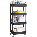 UDEAR 4-Tier Rolling Utility Cart with 12 Category Labels,Multifunctional Storage Shelves with Handl