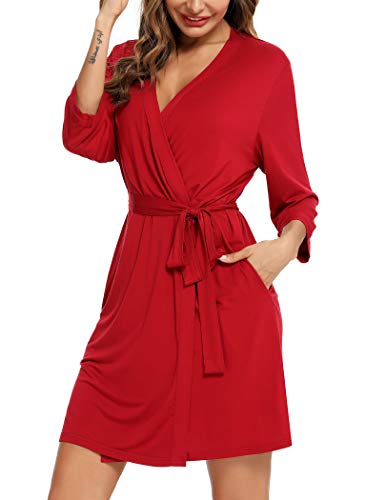 Women Robe Soft Kimono Robes Cotton Bathrobe Sleepwear Loungewear Short Red Xl #TOP1