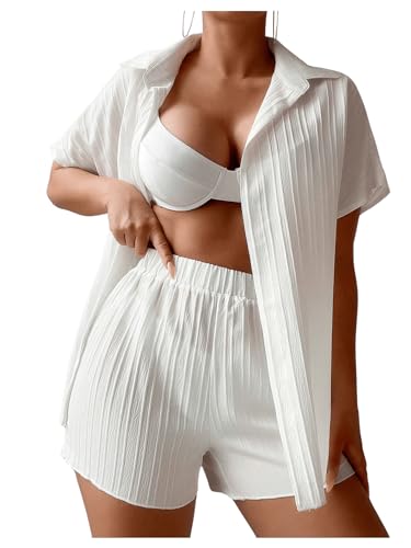 SHENHE Women's Two Piece Swim Cover Up Set Open Front Kimono and Shorts Set Beach Outfits