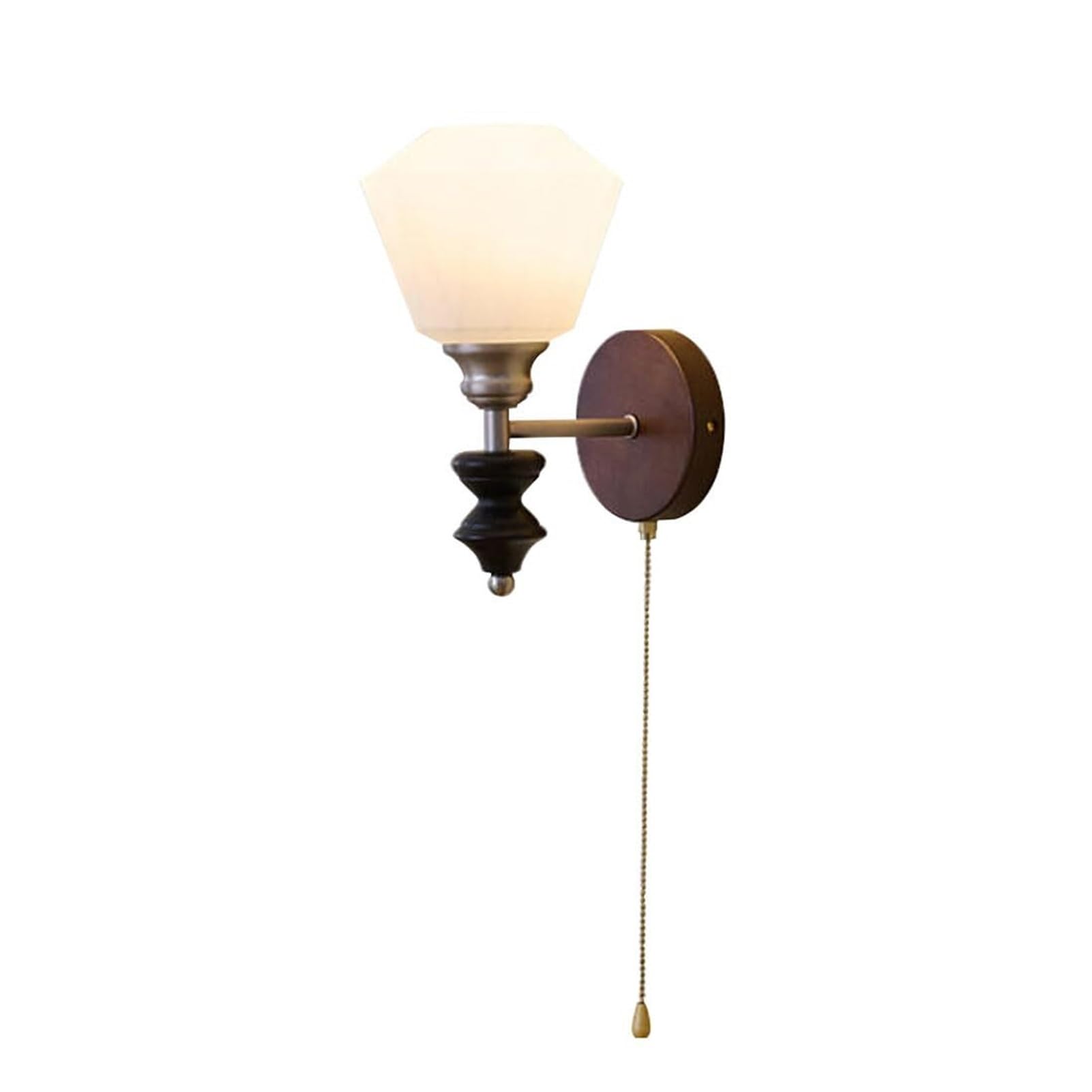 HUAYUSEDF Industrial Bedside Wall Sconce with Pull Cord Glass Shade Modern for Bedroom Living Hallway Kitchen Farmhouse(B)