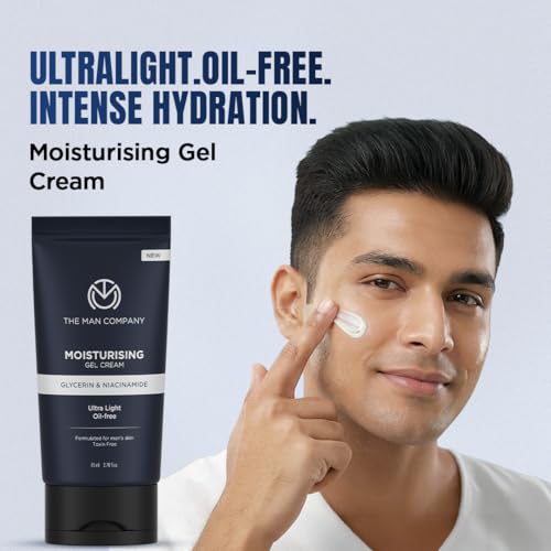 Image of The Man Company Moisturising Gel Cream for Men | 80 ml | With Niacinamide, Glycerin & Squalane | Lightweight Oil-Free Face Moisturizer | 24-Hour Hydration | Controls Excess Oil | Non-Sticky Formula | Strengthens Skin Barrier | All Skin Types