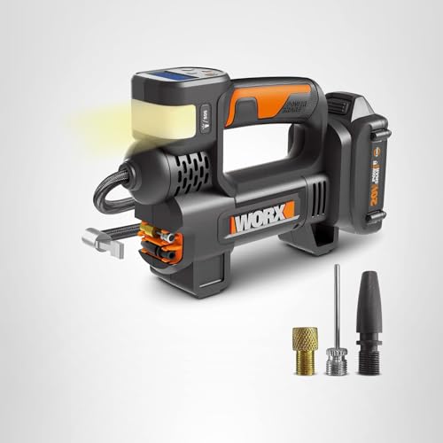 WORX Tire Inflator Portable Air Compressor, Cordless Air Pump for Car Tires, Motorcycle & Balls, 20V 150 PSI Bike Pump with Digital Pressure Gauge & Auto Shut-Off, Battery & Charger Included, WX092L