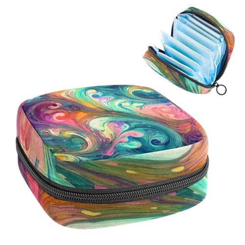 Period Bags for School, Sanitary Napkin Storage Bag for Feminine Pads, Streamer Abstract Marble Texture Ladies Menstrual Cup Pouch Sanitary Pads Organizer
