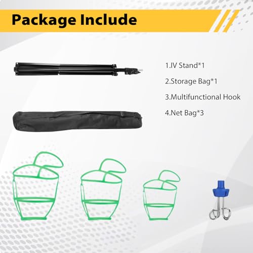 Klappbar Infusionsständer mit 4 Haken und 3 Netzbeuteln IV Ständer Höhenverstellbar von 70-210 cm Tragbarer Aluminiumlegierung Infusion Halterung für Zuhause Pflegeheime Klinikum
