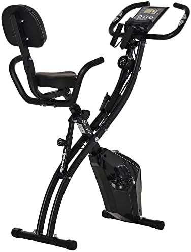 Soozier Folding Exercise Bike, 3-in-1 Recumbent Exercise Bike, Upright Workout Bike & Arm Resistance Bands, Adjustable Seat, 8-Level Magnetic Resistance, Black