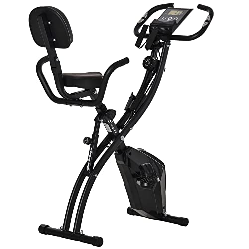 Soozier Folding Exercise Bike, 3-In-1 Recumbent Exercise Bike, Upright Workout Bike & Arm Resistance Bands, Adjustable Seat, 8-Level Magnetic Resistance, Black #TOP14