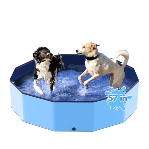 Bilibara 57'' Foldable Dog Pool, Kiddie Pool, Heavy Duty Non-Slip Plastic Pet Wading Pool for Large Dogs, Indoor and Outdoor Kids Pet Dog Bathtub