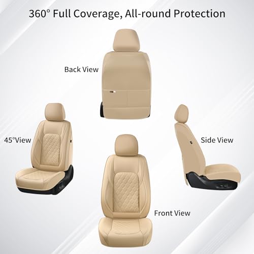 Huidasource Tacoma Front Leather Seat Covers, Car Seat Cushion Cover Fit for 3rd Gen Toyota Tacoma 2016-2023 SR SR5 Limited TRD Sport/Pro/Off Road All Cab Front Row (Front Pair/Beige) by Huidasource - Used condition - Image 9