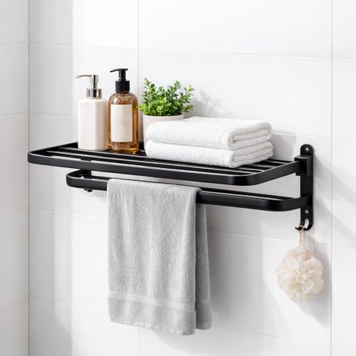Image of MIORAH 24 Inch Powder - Coated Aluminium Towel Rack for Bathroom - Rust - Free, Space - Saving Bathroom Towel Rack Easy Installation Black