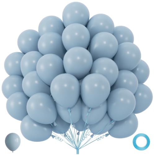 40pcs Dusty Blue Balloons 12 Inch, Helium Matte Muted Slate Blue Balloons