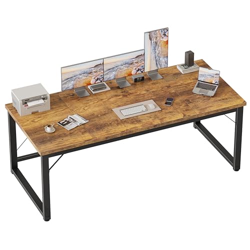 Image of Mericonia 63x28 Inch Computer Desk, 1 inch Thick Large Office Table, Brown