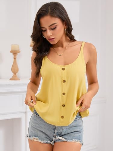 Women's Loose Button-Front Cami Top Sleeveless Flowy Summer Camisole for Casual Vacation Outdoor(Yellow, L)3