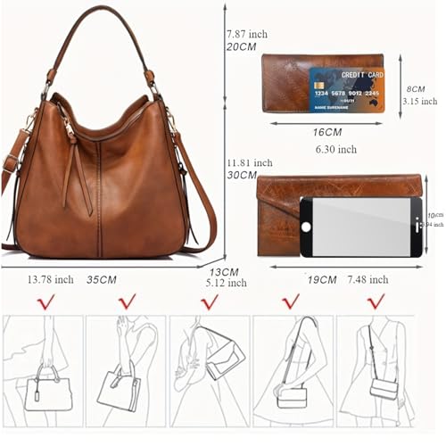 BestoU Bolsos de Mujer Bolso Bandolera Tote Grande De Hombro Bolsos PU Cuero Billetera 3pcs Set (marrón) - imagen 3