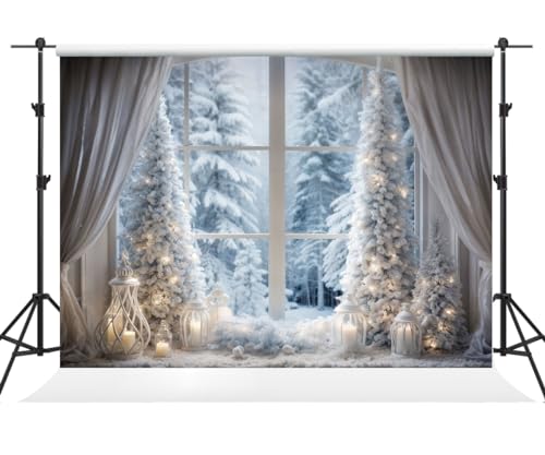 Toile de fond de Noël forêt enneigée rideaux bougie pour vidéo
