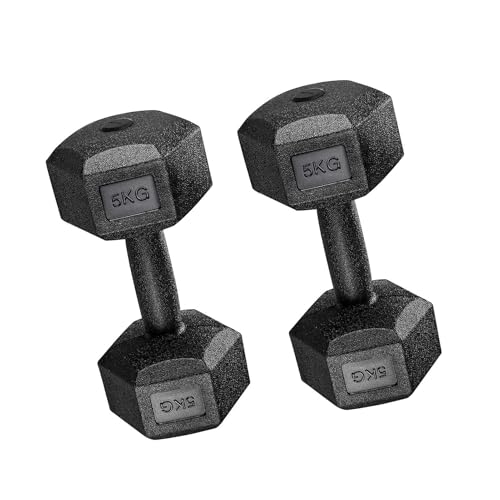 Hexagon Kurzhanteln Set 2x 5kg Sechseckige Hanteln mit rutschfestem Griff für Krafttraining Home Workout & Aerobic - Inkl. 2 Hanteln (5kg pro Stück)