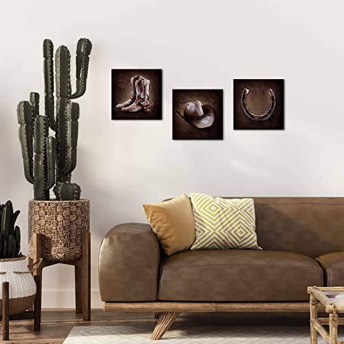 Atgowac 3 Piece Cowboy Decor Wall Art American Western Wall Decor Cowboy Painting Men's Bedroom Living Room Decor Artwork Framed Ready To Hang 12X12Inchx3 Pieces #TOP3