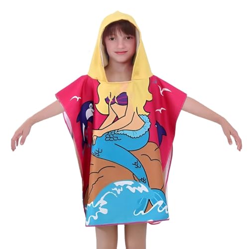 Image of TONY STARK Poncho Towel for Kids, Beach Towel with Hoodie, 60x60cm Travel Towel for 1-7 Years Girls and Boys, Soft Microfiber Sleeved Poncho (Mermaid Lagoon Dreams)