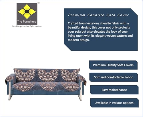 Image of Premium Chenille Woven Anti-Slip 3 Seater Sofa Cover with Arm Rest | L-Shape Sofa Seat Protector for Living Room | Durable & Stylish Slipcover - Grey Phoolkari