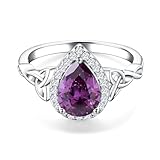 DAYBYDAY February Birthstone Ring 925 Sterling Silver Amethyst Celtic Ring Pear Shaped Engagement Ring Purple Rings for Women Size 10