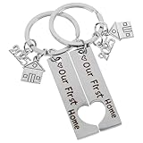 Lurrose 2 Schlüsselanhänger Edelstahl „Unser Erstes Zuhause“ Gravur Einweihungsgeschenk für Hausbesitzer Dekorative Schlüsselanhänger für Einzugsparty