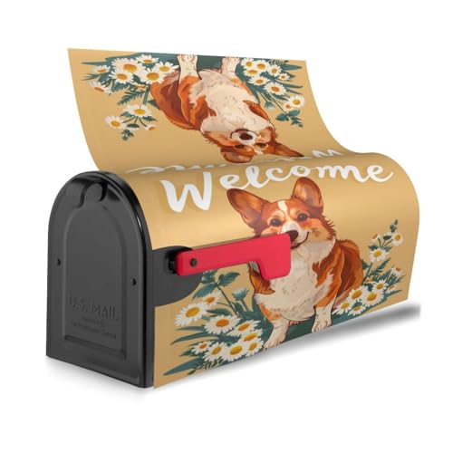 Image of Dujiea Cute Dog Welcome Mailbox Wrap, Waterproof Magnetic Post Box Cover, Standard Size 25.5 inchX 21 inch Garden Yard Outside Farmhouse Home Decor