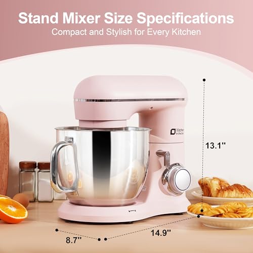 Image of Kitchen in the box 7QT 900W 10-Speed Stand Mixer, Tilt-Head Kitchen Electric Mixer with Dough Hook, Whisk & Flat Beater(Rose pink)